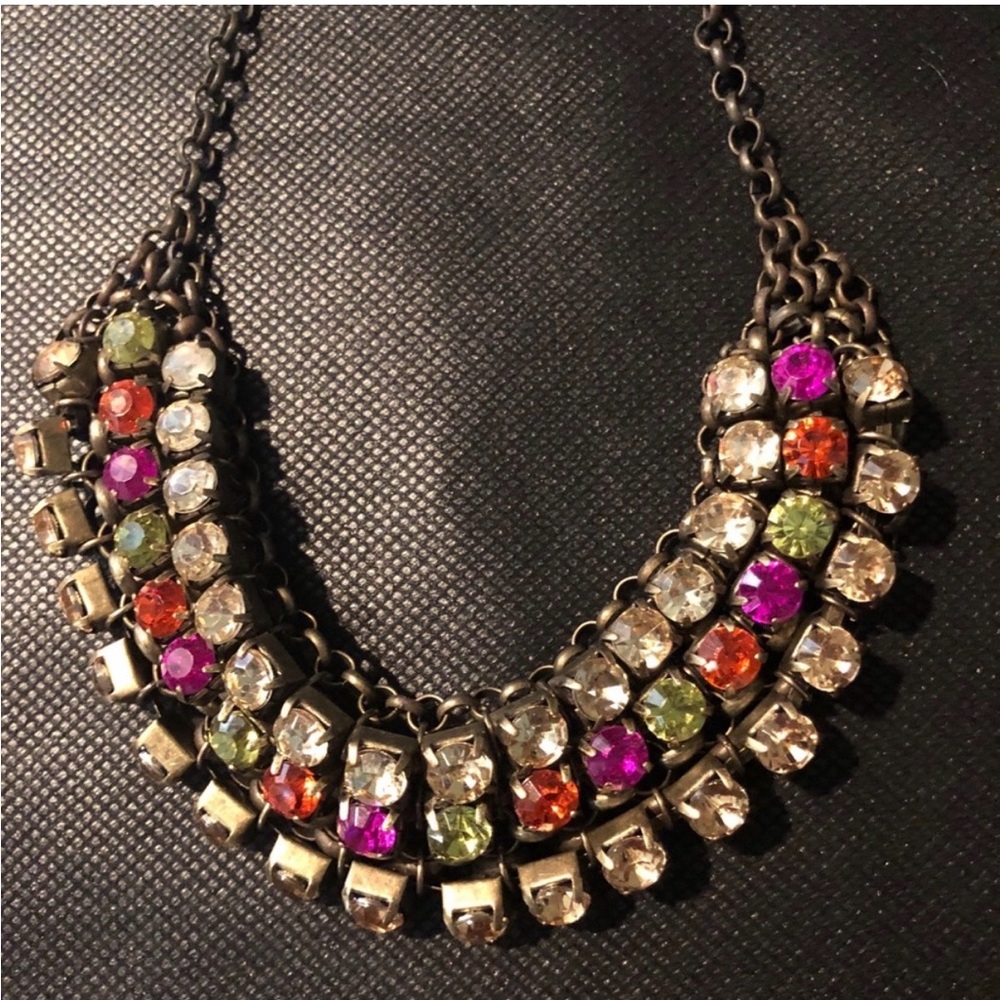 Vintage Loft Glitzy Colorful Rows of Rhinestones Necklace Eyecatching Sparkle